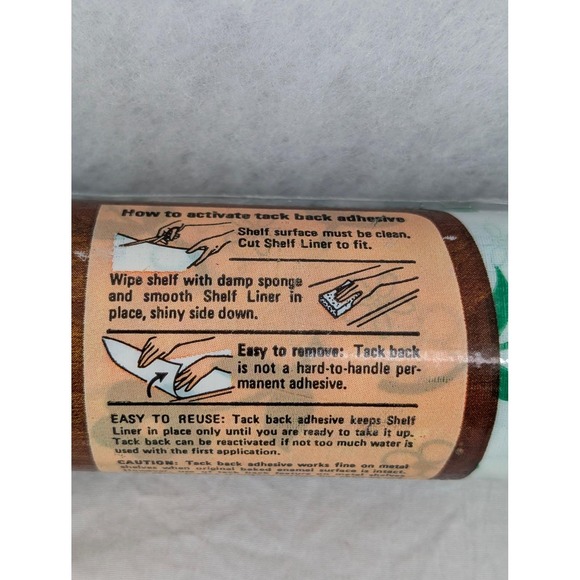 Vintage Rubbermaid Shelf Liner Green Floral Tack Bac Easy Peel USA Made 1978 - Picture 4 of 6